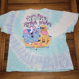 Simply Southern Lt. Blue Tie-Dye Tee "Pups Kisses & Starfish Wishes" - Size XL